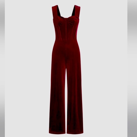 Cider Pants & Jumpsuits Cider Retro Corset Wide Leg Velvet Jumpsuit